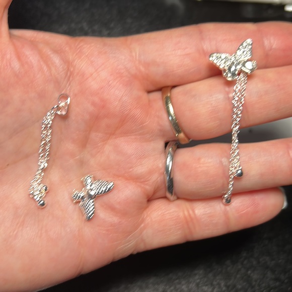 3/$25  Cubic Zirconia Butterfly Stud Earrings with Chain Decor Back - Picture 4 of 5